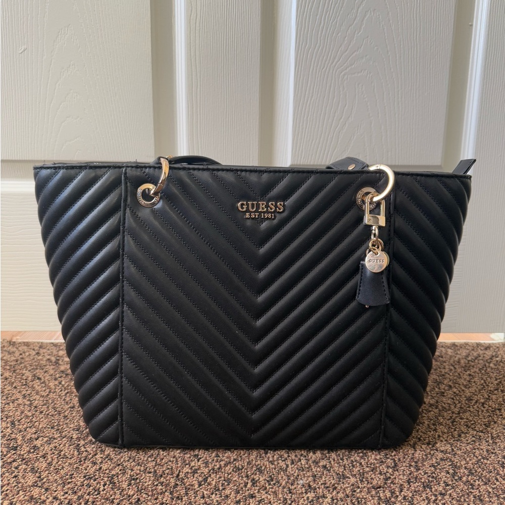 GUESS Black Chevron Tote Bag